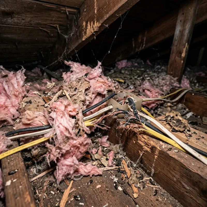 Contaminated ceiling insulation being assessed in a Essendon West roof space
